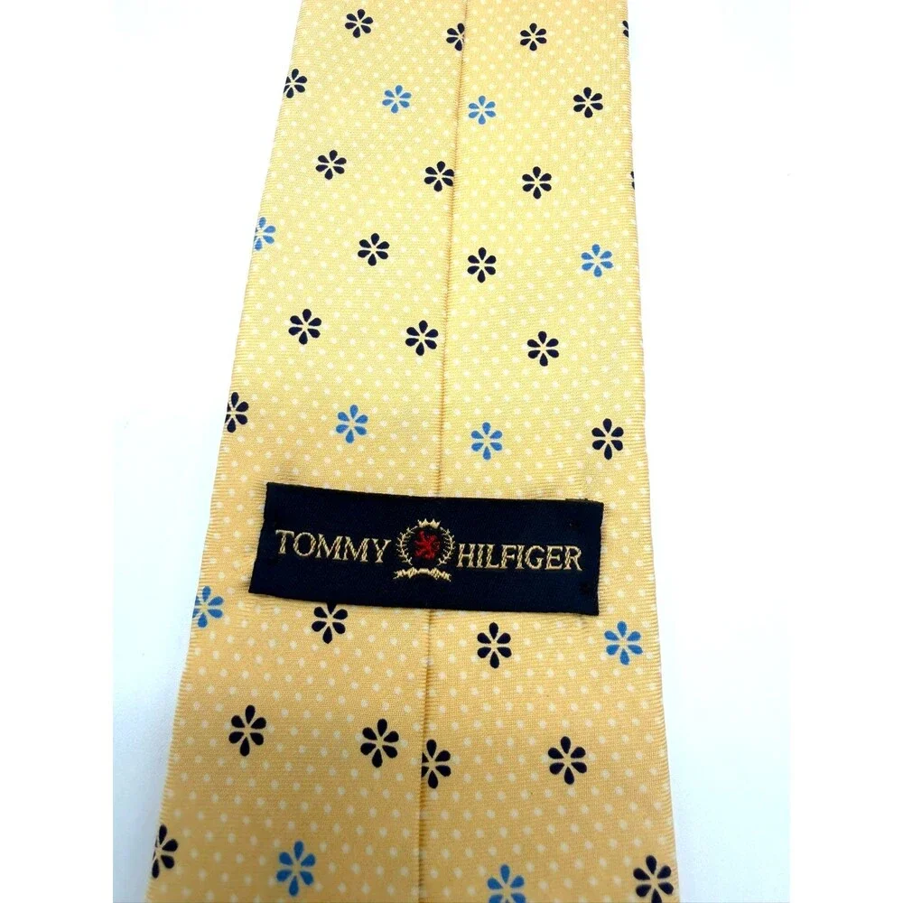 Tommy Hilfiger Silk Tie Vintage 90s Yellow Geometric Medallion Extra Long XL USA